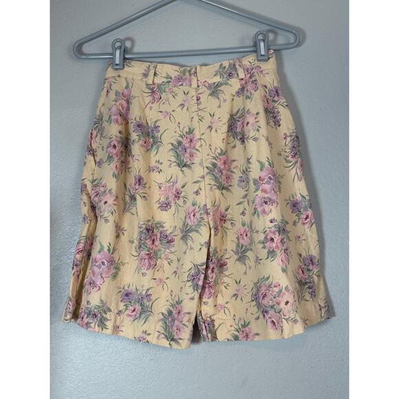 Vintage Cottagecore Floral Linen Mom Shorts 7 Inch Inseam High Rise Womens 6 - Picture 3 of 6